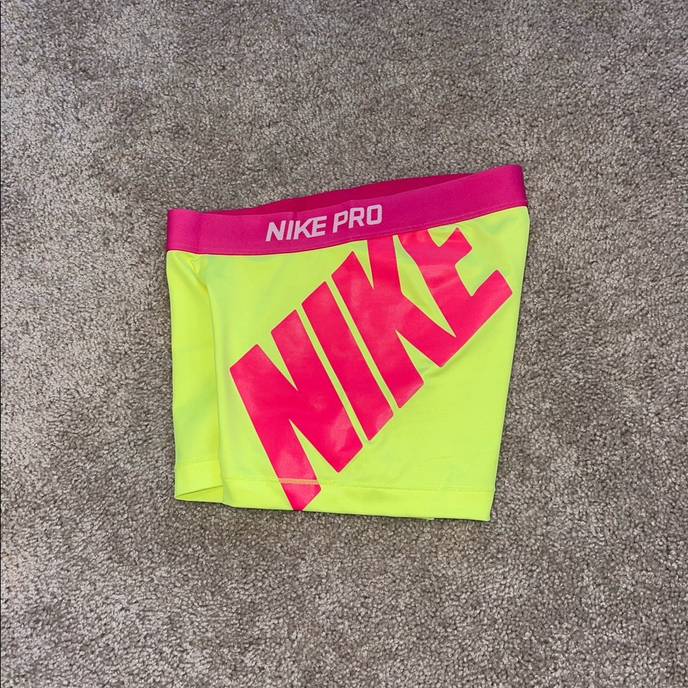 LIKE NEW - Pink/Yellow Nike Pro Women's 3" Shorts - Size M